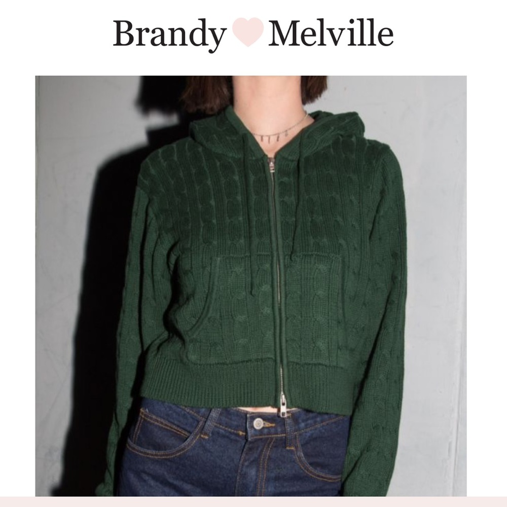Brandy Melville Green Cable Knit Cardigan